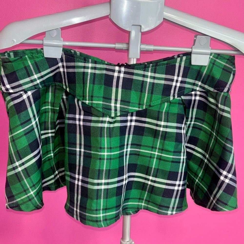 ☘️ St Patrick’s Day ladies green plaid polyester micro mini skirt (one size) 🍀 - Picture 2 of 5